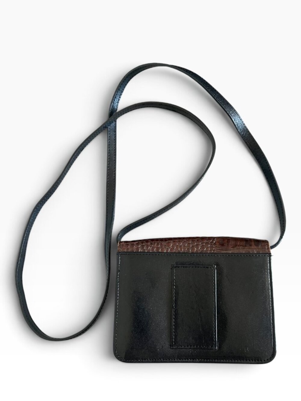 BRAHMIN Leather Mini Crossbody Purse In Black & Brown - Picture 9 of 11